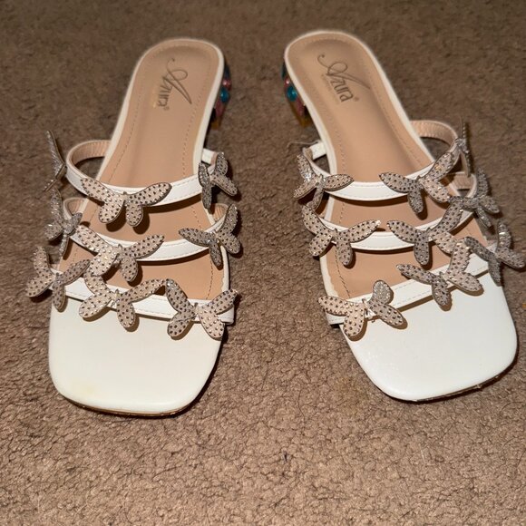AZURA Liron White butterfly slide sandal 7.5 EU38 - Picture 1 of 6